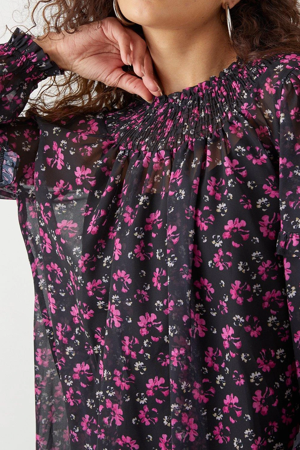 Dorothy Perkins Tall Pink Floral Shirred Yoke Blouse 4 Dorothy Perkins Tall Pink Floral Shirred Yoke Blouse - Image 4