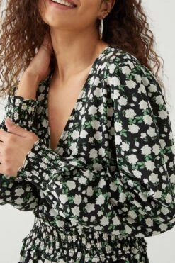 Dorothy Perkins Tall Mono Ditsy Shirred Waist Midi Dress -Clozurely Sales Store bqq09143 mono xl 3