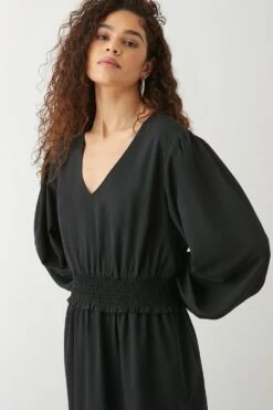 Dorothy Perkins Tall Black Shirred Waist Midi Dress -Clozurely Sales Store bqq09145 black xl 4