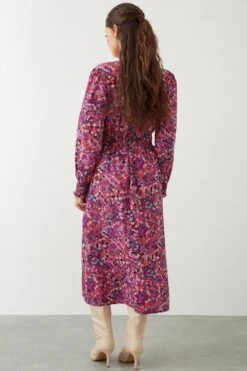 Dorothy Perkins Petite Pink Ditsy Shirred Waist Midi Dress -Clozurely Sales Store bqq09148 pink xl 2