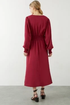 Dorothy Perkins Berry Shirred Waist Midi Dress -Clozurely Sales Store bqq09155 berry xl 2