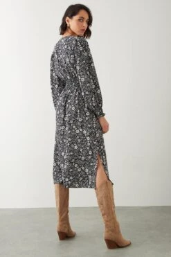 Dorothy Perkins Black Paisley Shirred Waist Midi Dress -Clozurely Sales Store bqq09156 black xl 2