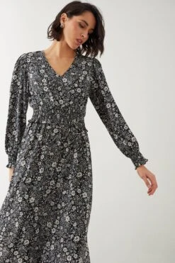 Dorothy Perkins Black Paisley Shirred Waist Midi Dress -Clozurely Sales Store bqq09156 black xl 4