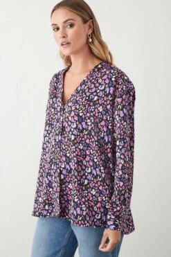 Dorothy Perkins Multi Animal Print Collarless Shirt