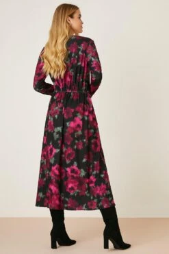 Dorothy Perkins Blurred Floral Ruched Front Midi Dress -Clozurely Sales Store bqq09231 black xl 2