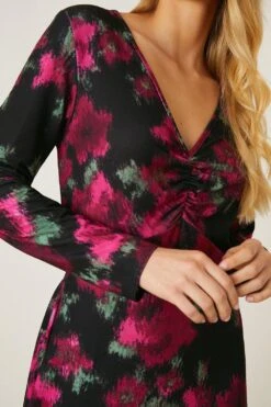 Dorothy Perkins Blurred Floral Ruched Front Midi Dress -Clozurely Sales Store bqq09231 black xl 3