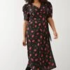 Dorothy Perkins Curve Black Floral Wrap Midi Dress