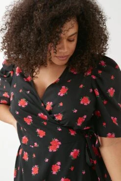 Dorothy Perkins Curve Black Floral Wrap Midi Dress -Clozurely Sales Store bqq09270 black xl 3