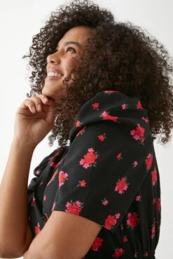 Dorothy Perkins Curve Black Floral Wrap Midi Dress -Clozurely Sales Store bqq09270 black xl 4