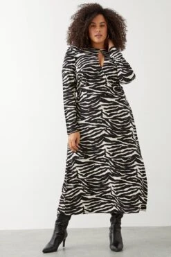 Dorothy Perkins Curve Zebra Keyhole Midi Dress