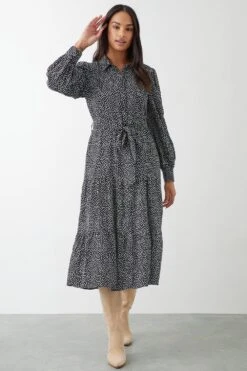 Dorothy Perkins Mono Spot Belted Midi Shirt Dress