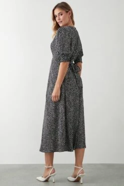Dorothy Perkins Mono Spot Shirred Cuff Midi Dress -Clozurely Sales Store bqq09283 mono xl 2