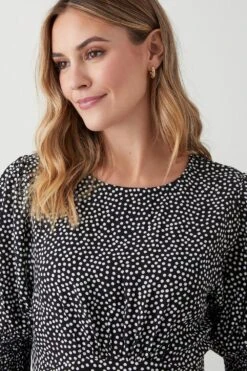 Dorothy Perkins Mono Spot Shirred Cuff Midi Dress -Clozurely Sales Store bqq09283 mono xl 3