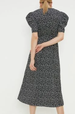 Dorothy Perkins Heart Print Puff Sleeve Wrap Midi Dress -Clozurely Sales Store bqq09295 mono xl 3