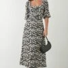 Dorothy Perkins Tall Black Ditsy Floral Button Through Midi Dress