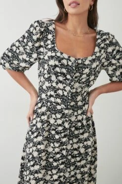 Dorothy Perkins Tall Black Ditsy Floral Button Through Midi Dress -Clozurely Sales Store bqq09300 mono xl 3