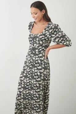 Dorothy Perkins Tall Black Ditsy Floral Button Through Midi Dress -Clozurely Sales Store bqq09300 mono xl 4