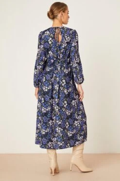 Dorothy Perkins Petite Blue Floral Keyhole Midi Dress -Clozurely Sales Store bqq09302 blue xl 2