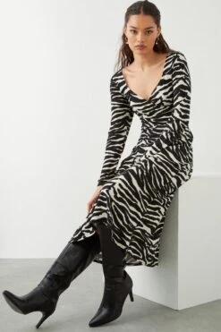 Dorothy Perkins Petite Zebra Print Wrap Midi Dress