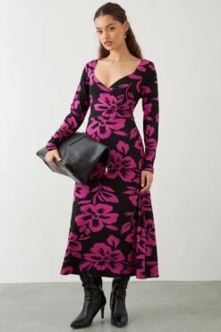 Dorothy Perkins Petite Pink Floral Print Wrap Midi Dress