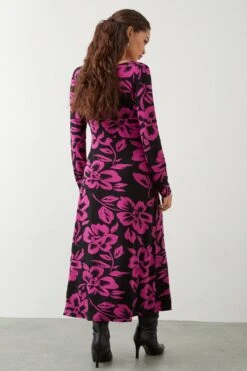 Dorothy Perkins Petite Pink Floral Print Wrap Midi Dress -Clozurely Sales Store bqq09307 black xl 2