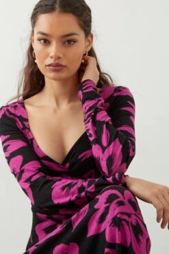 Dorothy Perkins Petite Pink Floral Print Wrap Midi Dress -Clozurely Sales Store bqq09307 black xl 3