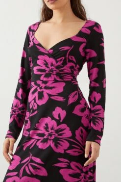 Dorothy Perkins Petite Pink Floral Print Wrap Midi Dress -Clozurely Sales Store bqq09307 black xl 4