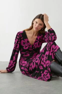 Dorothy Perkins Pink Floral Print Twist Front Midi Dress