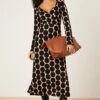 Dorothy Perkins Camel Spot Long Sleeve Wrap Midi Dress