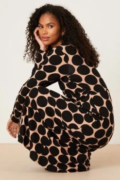Dorothy Perkins Camel Spot Long Sleeve Wrap Midi Dress -Clozurely Sales Store bqq09318 camel xl 4