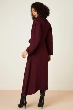 Dorothy Perkins Berry Long Sleeve Wrap Collar Midi Dress 7 Dorothy Perkins Berry Long Sleeve Wrap Collar Midi Dress -Clozurely Sales Store bqq09322 berry xl 2