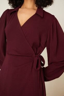 Dorothy Perkins Berry Long Sleeve Wrap Collar Midi Dress 8 Dorothy Perkins Berry Long Sleeve Wrap Collar Midi Dress -Clozurely Sales Store bqq09322 berry xl 3