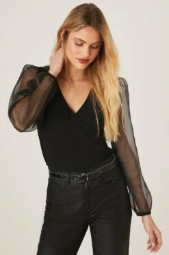 Dorothy Perkins Tall Slinky Wrap Organza Long Sleeve Top