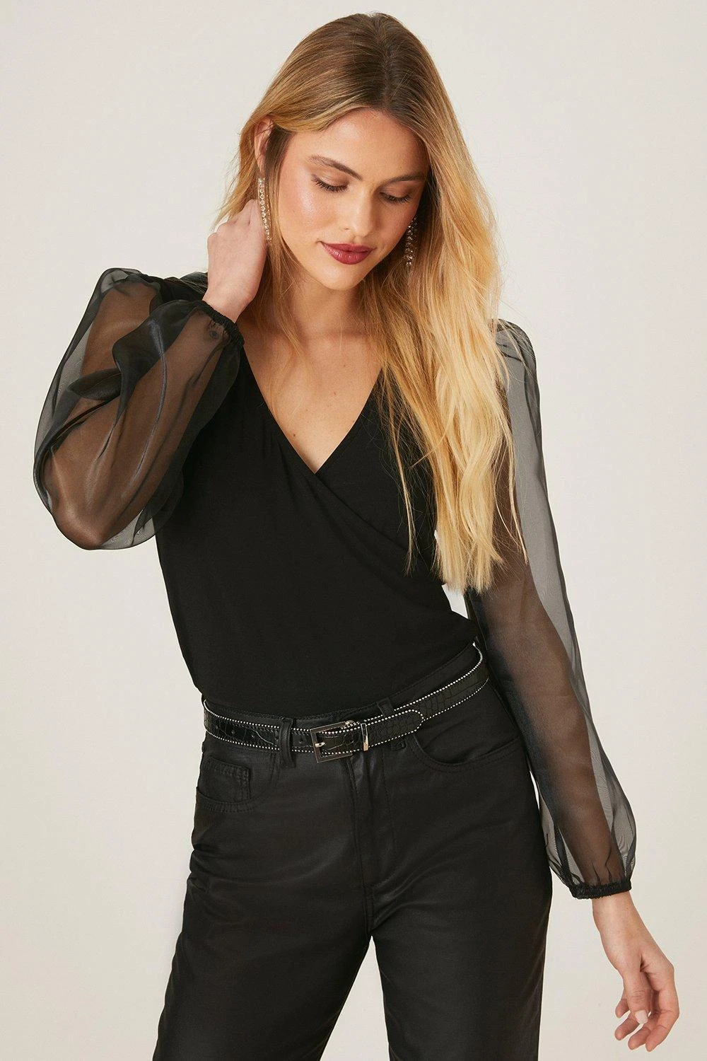 Dorothy Perkins Tall Slinky Wrap Organza Long Sleeve Top 1 Dorothy Perkins Tall Slinky Wrap Organza Long Sleeve Top