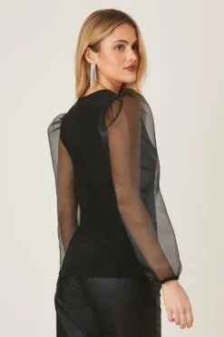 Dorothy Perkins Tall Slinky Wrap Organza Long Sleeve Top 6 Dorothy Perkins Tall Slinky Wrap Organza Long Sleeve Top -Clozurely Sales Store bqq09424 black xl 2
