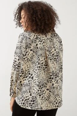Dorothy Perkins Curve Animal Collarless Shirt -Clozurely Sales Store bqq09434 black xl 2