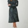 Dorothy Perkins Khaki Print Long Sleeve Empire Midi Dress