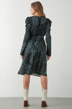 Dorothy Perkins Khaki Print Long Sleeve Empire Midi Dress -Clozurely Sales Store bqq09437 khaki xl 2