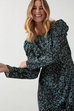 Dorothy Perkins Khaki Print Long Sleeve Empire Midi Dress -Clozurely Sales Store bqq09437 khaki xl 4