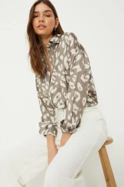 Dorothy Perkins Khaki Animal Longline Shirt