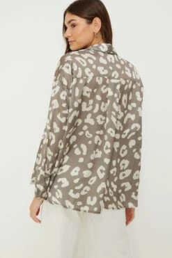 Dorothy Perkins Khaki Animal Longline Shirt -Clozurely Sales Store bqq09447 khaki xl 2