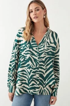 Dorothy Perkins Green Zebra Collarless Shirt