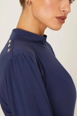 Dorothy Perkins Button Detail Long Sleeve Top -Clozurely Sales Store bqq09482 navy xl 3