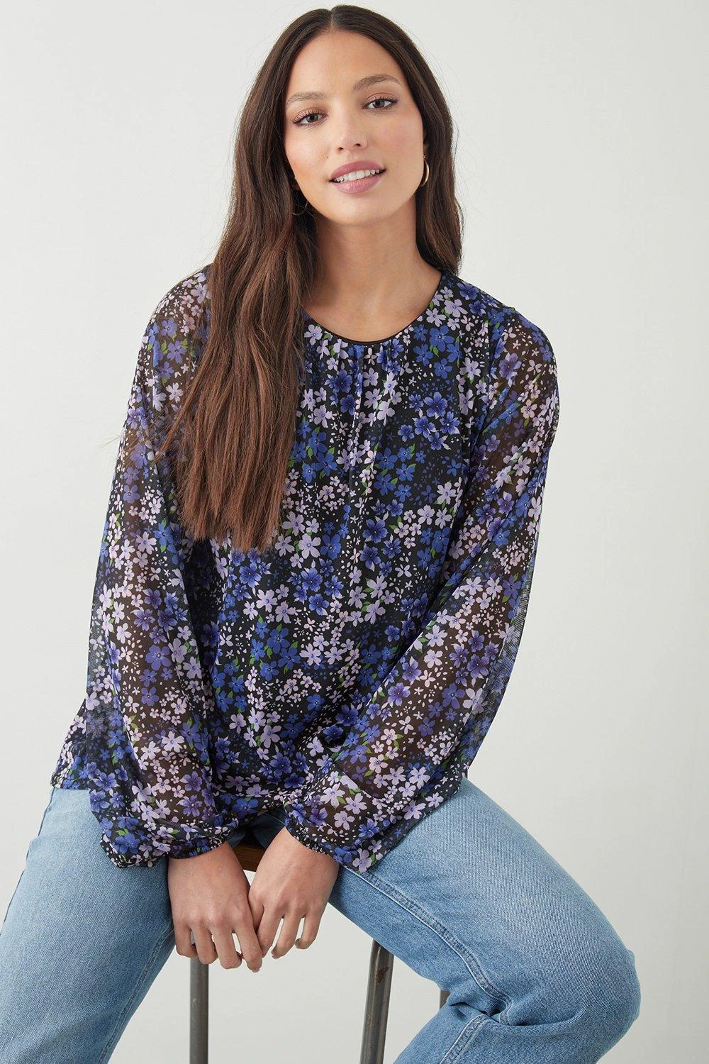 Dorothy Perkins Tall Mesh Pleated Neck Long Sleeve Top 1 Dorothy Perkins Tall Mesh Pleated Neck Long Sleeve Top