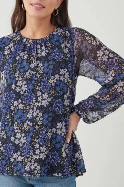 Dorothy Perkins Tall Mesh Pleated Neck Long Sleeve Top 7 Dorothy Perkins Tall Mesh Pleated Neck Long Sleeve Top -Clozurely Sales Store bqq09495 blue xl 3