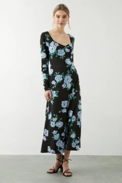 Dorothy Perkins Large Floral Print Sweetheart Midi Dress