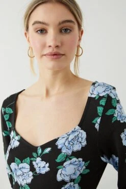 Dorothy Perkins Large Floral Print Sweetheart Midi Dress -Clozurely Sales Store bqq09511 black xl 3