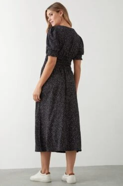 Dorothy Perkins Spot Print Shirred Waist Midi Dress -Clozurely Sales Store bqq09516 mono xl 2