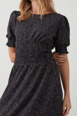 Dorothy Perkins Spot Print Shirred Waist Midi Dress -Clozurely Sales Store bqq09516 mono xl 3