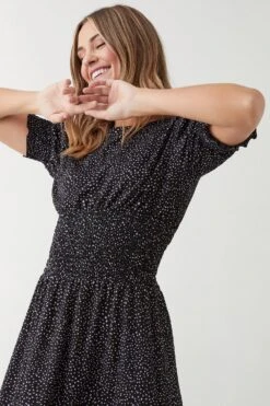 Dorothy Perkins Spot Print Shirred Waist Midi Dress -Clozurely Sales Store bqq09516 mono xl 4